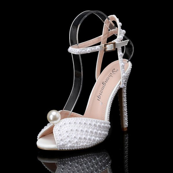 New Peep-toe Shallow Mouth Rhinestone Pearl Woman High-heeled Shoes - Image 8