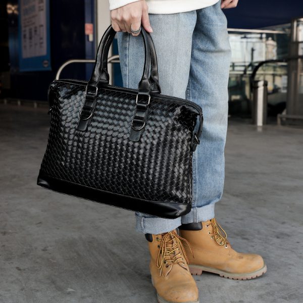 Men's Bag Leather Large Briefcase Hand Woven Luxury Handbags Business Tote Bags For Men High Quality Laptop Handbags - Image 4
