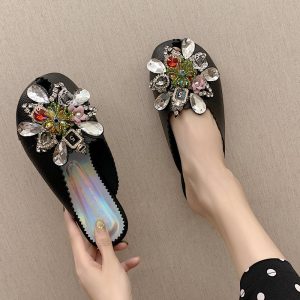 Fashion Women's Pearl Rhinestone Toe Half Slippers