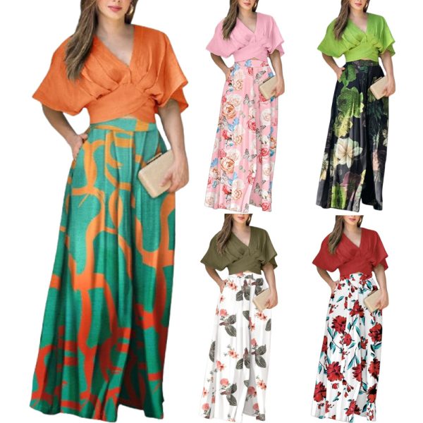 Women's Summer Short-sleeved Top And Pocket Trousers Printed Two-piece Suit - Image 3