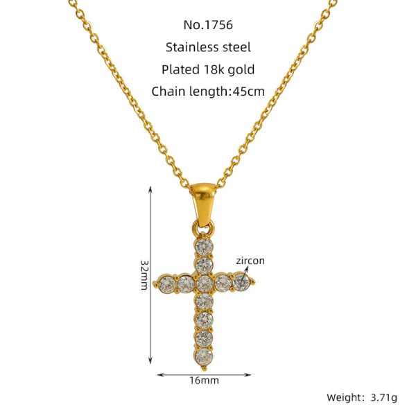 Ins Style Vintage Cross Zircon Necklace - Image 4