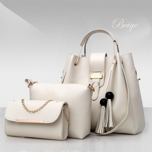 Women 3Pcs Or Set Handbags PU Leather Shoulder Bags Casual Tote Bag Tassel Metal Handle Designer Composite Bags - Image 3