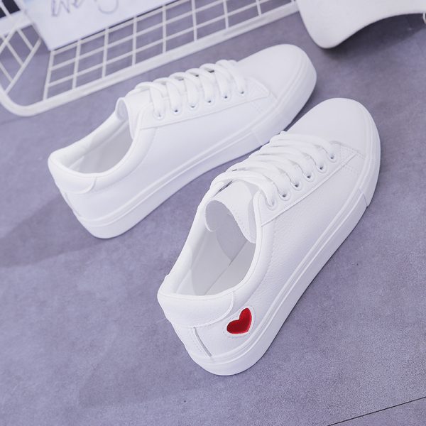 Fashion New Woman PU Leather Shoes Ladies Breathable Cute Heart Flats Casual Shoes White Sneakers - Image 7