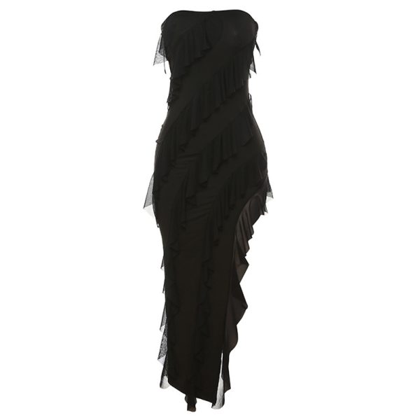 2024 Summer Trend Skinny Women's Fashion Tube Top Backless Split Tassel Dress Birthday Party Clubwear - Image 7