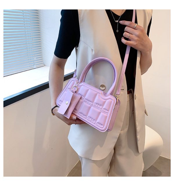 Candy Color Shoulder Bag With Small Wallet Fashion Grid Texture Totes Women Handbag - Image 6