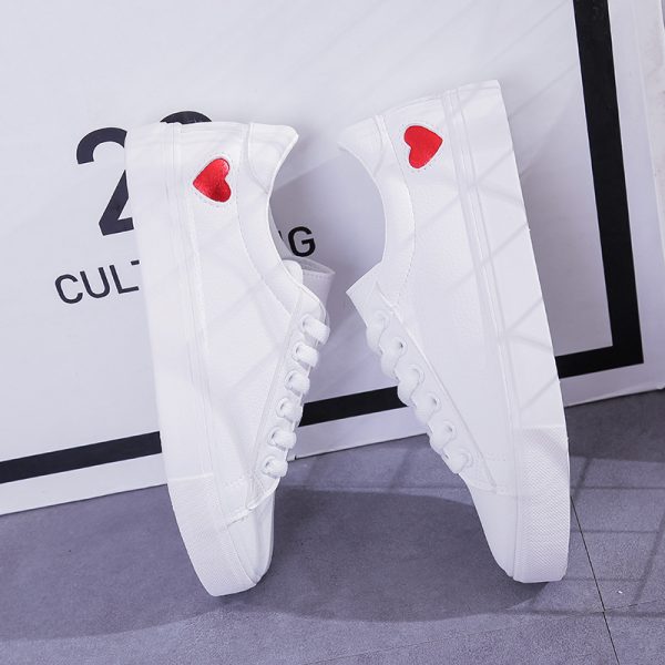 Fashion New Woman PU Leather Shoes Ladies Breathable Cute Heart Flats Casual Shoes White Sneakers - Image 9