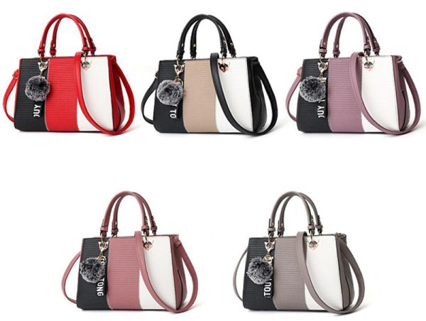 Women Hairball Ornaments Totes Patchwork Handbag Party Purse Ladies Messenger Crossbody Shoulder Bags Women Handbags - Image 5