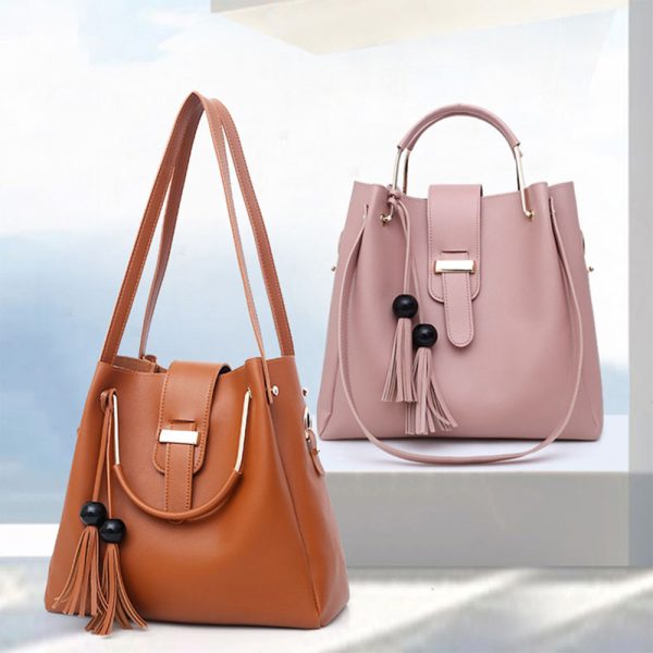 Women 3Pcs Or Set Handbags PU Leather Shoulder Bags Casual Tote Bag Tassel Metal Handle Designer Composite Bags - Image 10