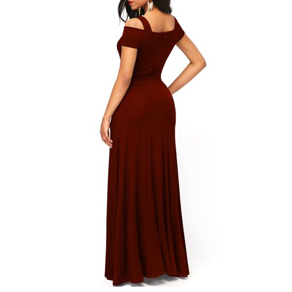 Solid Color V-neck Sexy Strapless Split Slim Fit Party Dress - Image 2