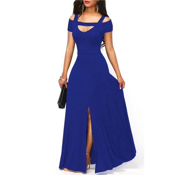 Solid Color V-neck Sexy Strapless Split Slim Fit Party Dress - Image 4