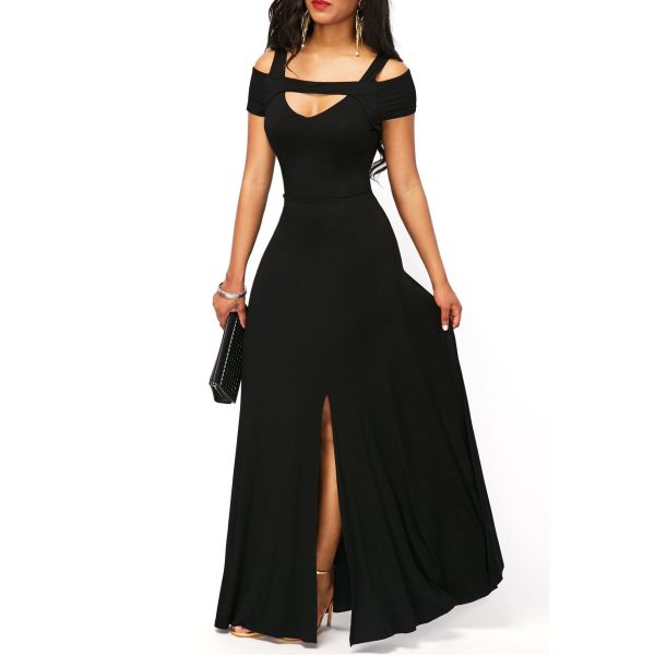 Solid Color V-neck Sexy Strapless Split Slim Fit Party Dress - Image 5