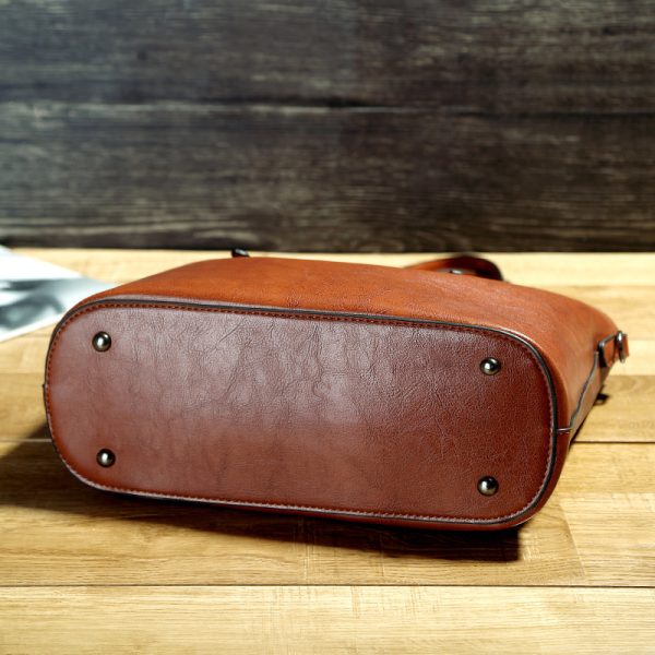Simple Oil Wax Leather Shoulder Messenger Portable Tote Bag - Image 6