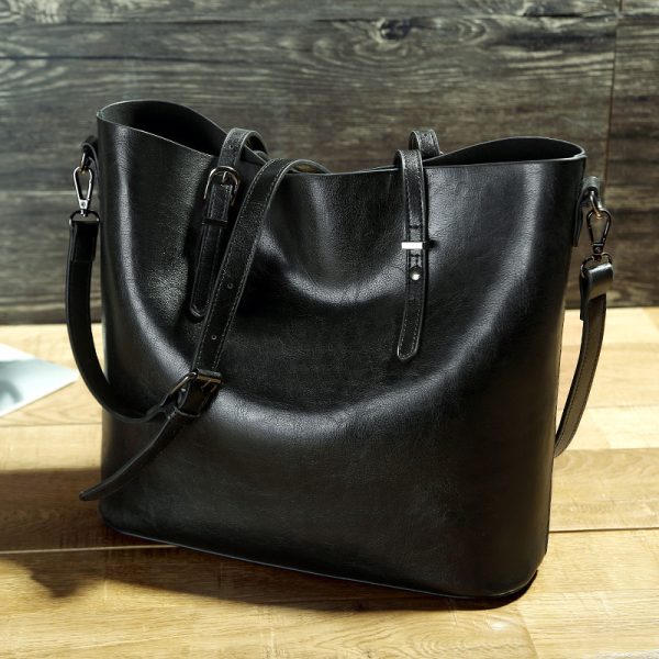 Simple Oil Wax Leather Shoulder Messenger Portable Tote Bag - Image 7