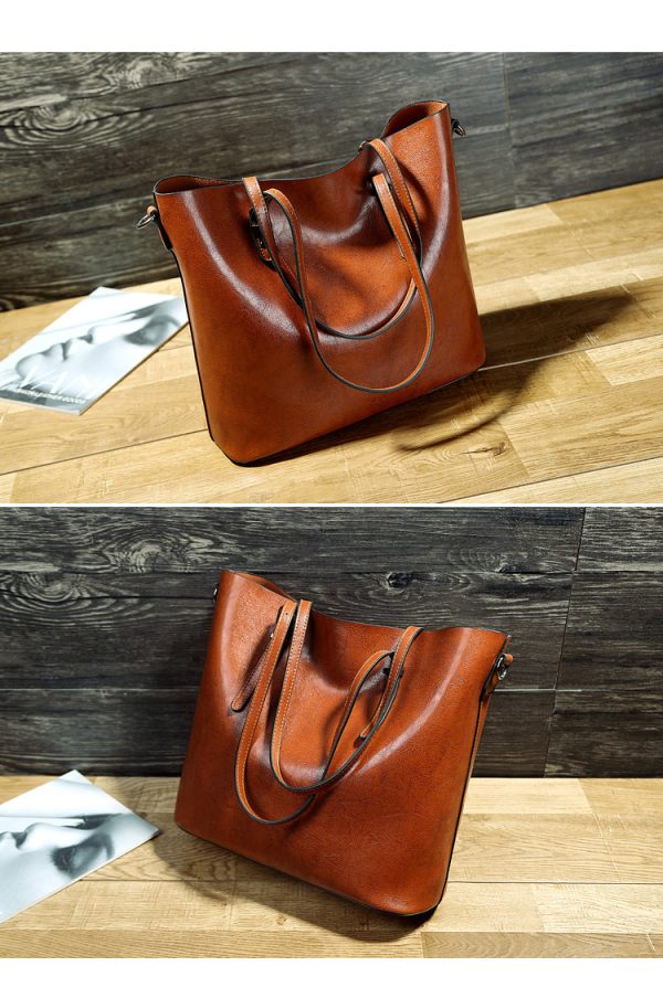 Simple Oil Wax Leather Shoulder Messenger Portable Tote Bag - Image 5