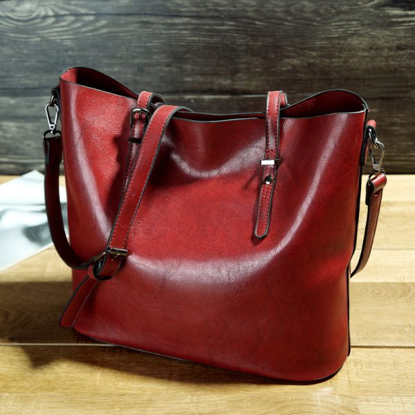 Simple Oil Wax Leather Shoulder Messenger Portable Tote Bag - Image 4