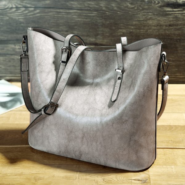 Simple Oil Wax Leather Shoulder Messenger Portable Tote Bag - Image 8