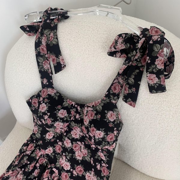 Spicy World Rich Flowers Summer Women's New Floral Bow Sling Dress - Image 4