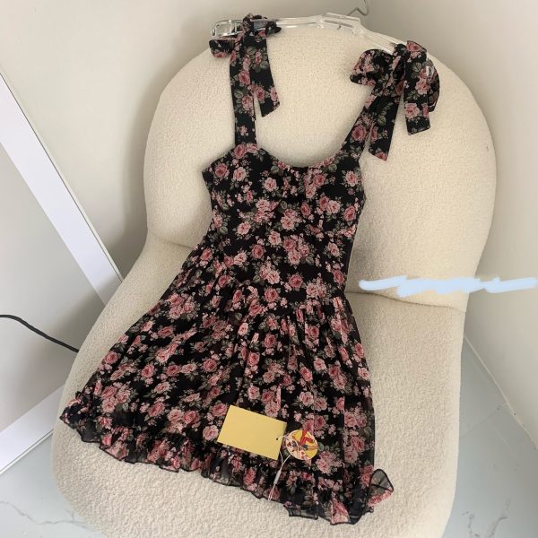 Spicy World Rich Flowers Summer Women's New Floral Bow Sling Dress - Image 3