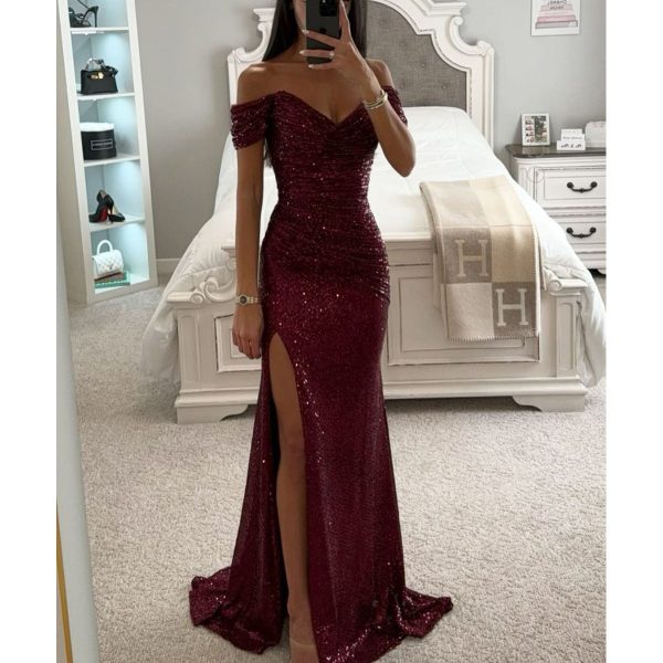 Party Sequins Off-neck Split Dress INS Casual Fashion Dress Women - Image 6
