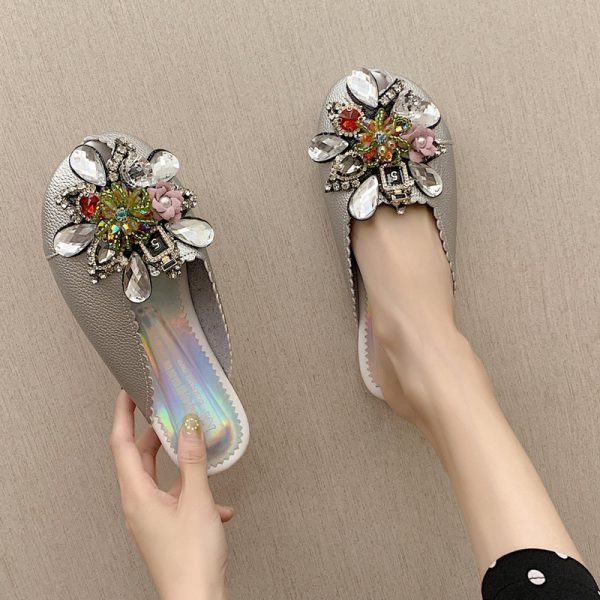 Fashion Women's Pearl Rhinestone Toe Half Slippers - Image 6