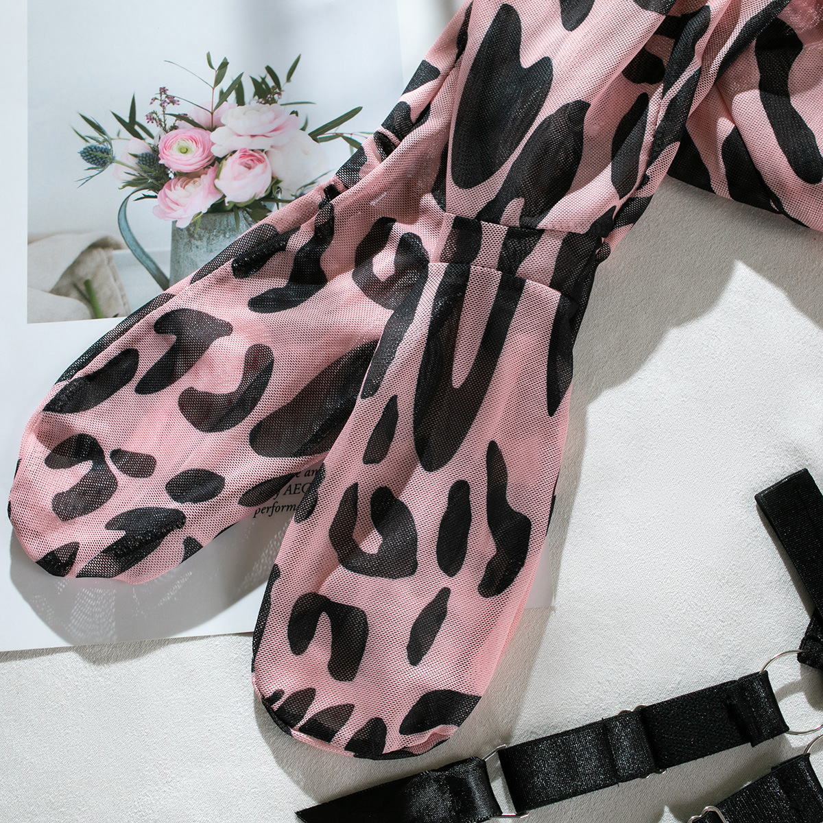 Wild Leopard Print Mesh Hollow Lingerie Stockings Sexy Lingerie Set - Image 5