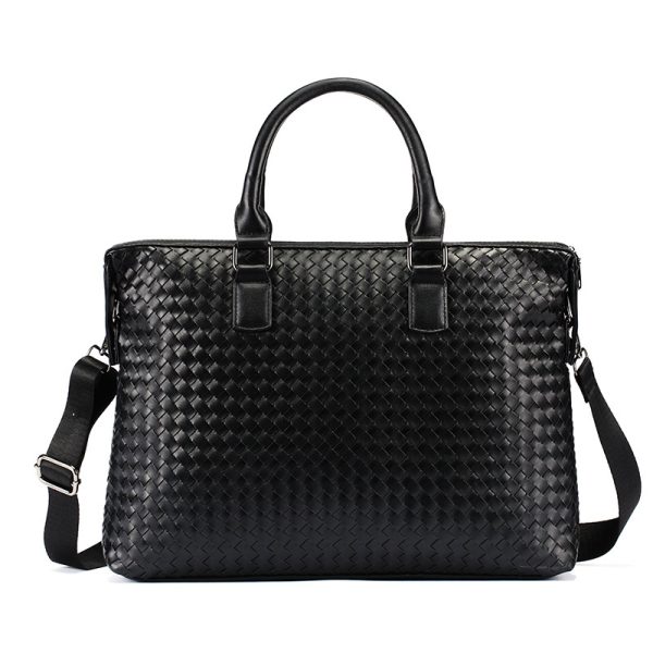 Men's Bag Leather Large Briefcase Hand Woven Luxury Handbags Business Tote Bags For Men High Quality Laptop Handbags - Image 7