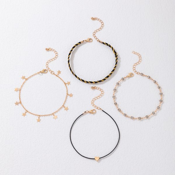 Korean Style Alloy Diamond XINGX Pendant Anklet Four-piece Set - Image 3