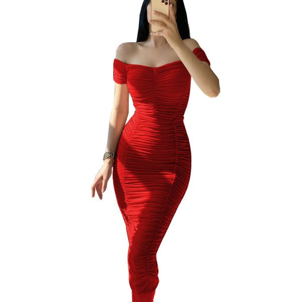 Summer Women's Off-shoulder Pleated Dress - Image 6