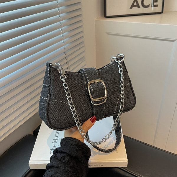 Denim Shoulder Bags Women's Fashion Chains Handbag Crossbody Bags Small Square Armpit Bag - Image 9