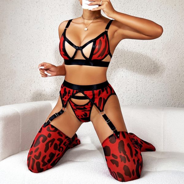 Wild Leopard Print Mesh Hollow Lingerie Stockings Sexy Lingerie Set - Image 10