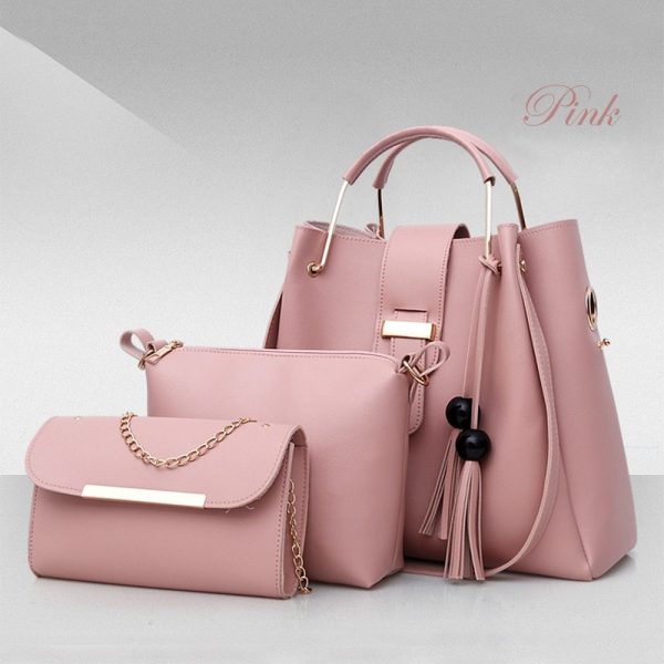 Women 3Pcs Or Set Handbags PU Leather Shoulder Bags Casual Tote Bag Tassel Metal Handle Designer Composite Bags - Image 9