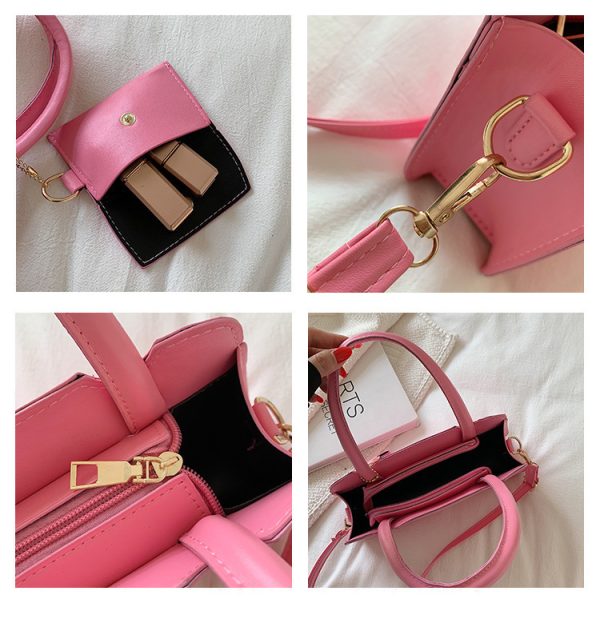 Candy Color Shoulder Bag With Small Wallet Fashion Grid Texture Totes Women Handbag - Image 10