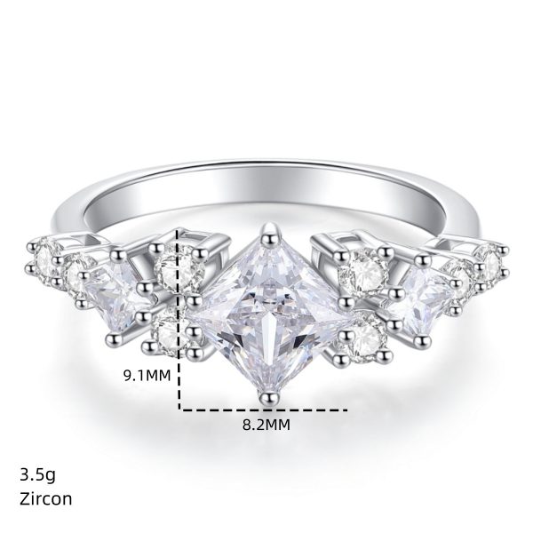 S925 Sterling Silver Princess Square Bag Moissanite Ring - Image 3