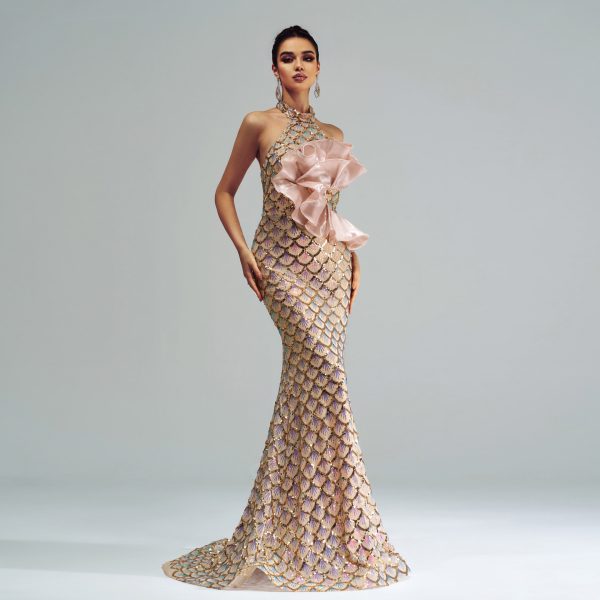 Halter Sequined Mermaid Evening Dress - Image 2