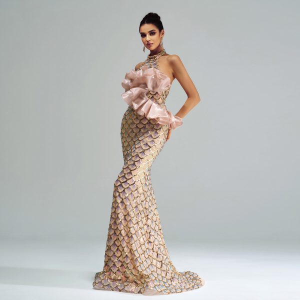 Halter Sequined Mermaid Evening Dress - Image 5