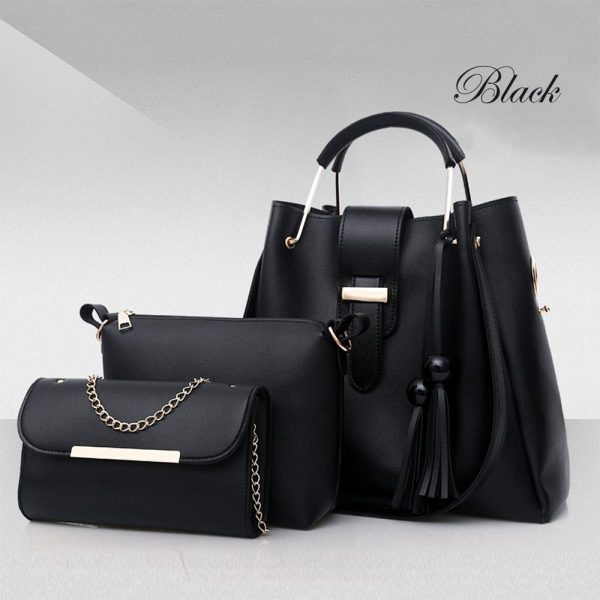 Women 3Pcs Or Set Handbags PU Leather Shoulder Bags Casual Tote Bag Tassel Metal Handle Designer Composite Bags - Image 6