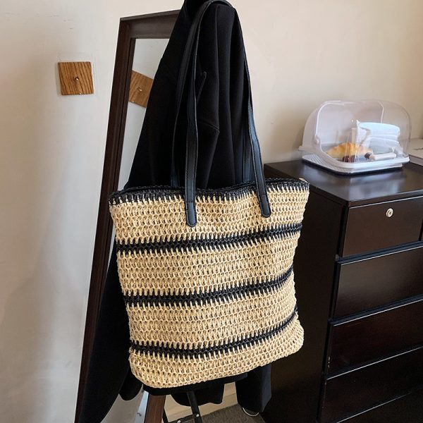 Striped Large Capacity Casual Handbag Summer Straw Bags - Image 8