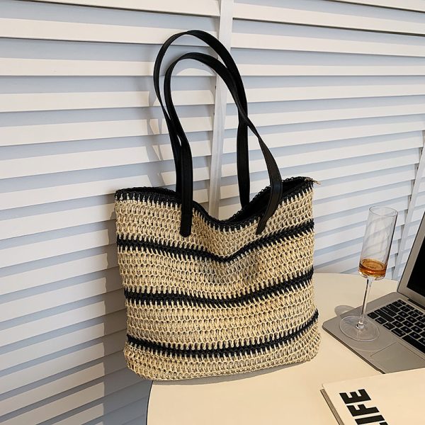 Striped Large Capacity Casual Handbag Summer Straw Bags - Image 9
