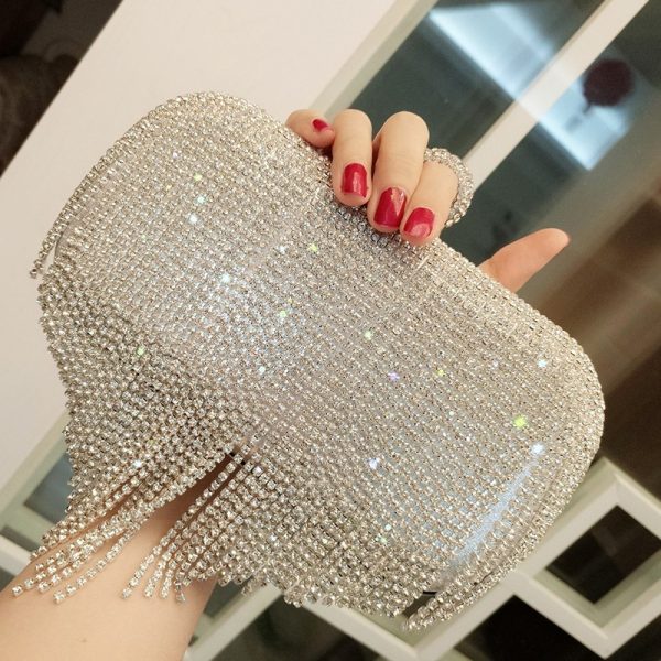 new shiny diamond ladies fringed hand bag bag bag bag night party party bride Xiekua package - Image 7