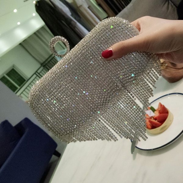 new shiny diamond ladies fringed hand bag bag bag bag night party party bride Xiekua package - Image 3