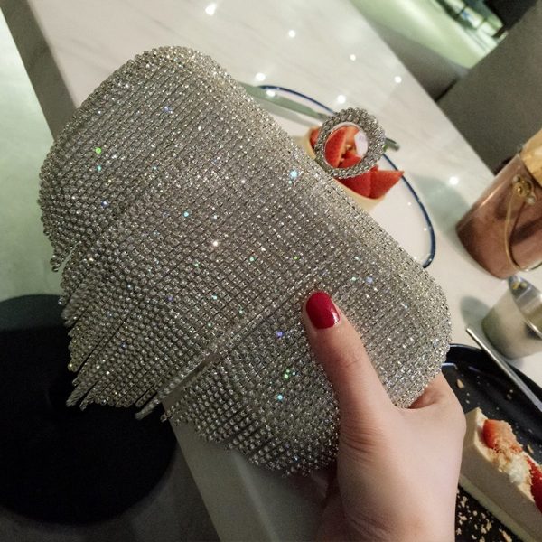 new shiny diamond ladies fringed hand bag bag bag bag night party party bride Xiekua package - Image 9