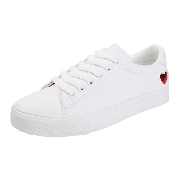 Fashion New Woman PU Leather Shoes Ladies Breathable Cute Heart Flats Casual Shoes White Sneakers - Image 8
