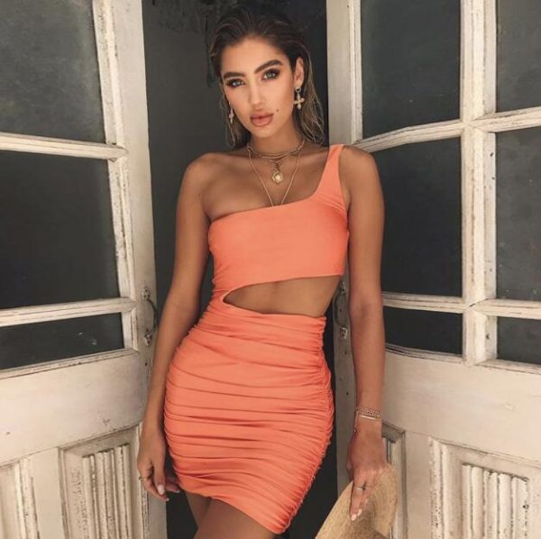 Slim One-shoulder Short Dress Sexy Fashion Hollow Mini Dresses For Women - Image 5