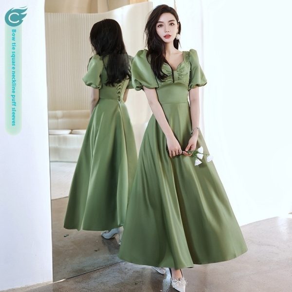 2024 Avocado Green Sisters Group Dress Skirt Women Satin Spring - Image 2