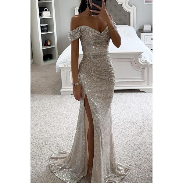 Party Sequins Off-neck Split Dress INS Casual Fashion Dress Women - Image 9