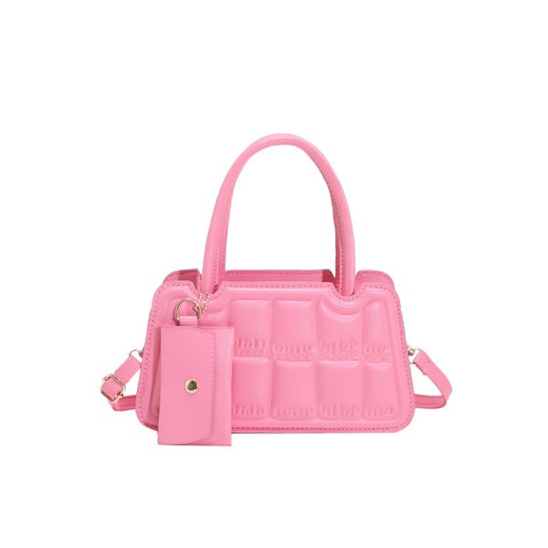 Candy Color Shoulder Bag With Small Wallet Fashion Grid Texture Totes Women Handbag - Image 2