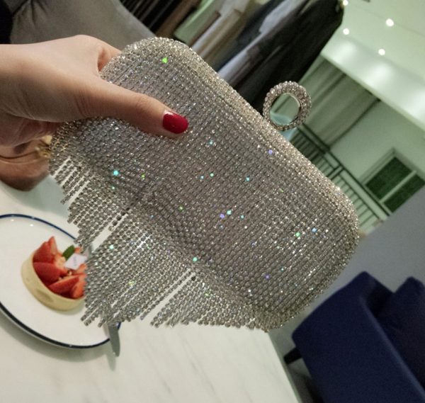 new shiny diamond ladies fringed hand bag bag bag bag night party party bride Xiekua package - Image 5