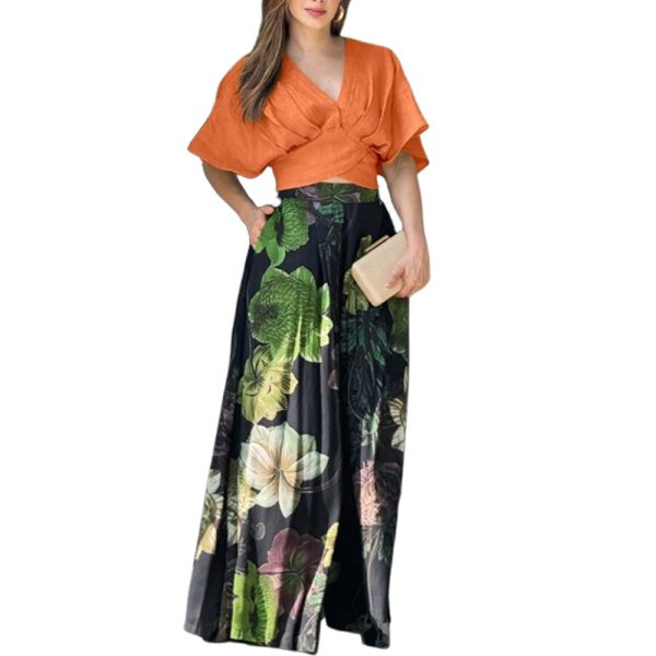 Women's Summer Short-sleeved Top And Pocket Trousers Printed Two-piece Suit - Image 5