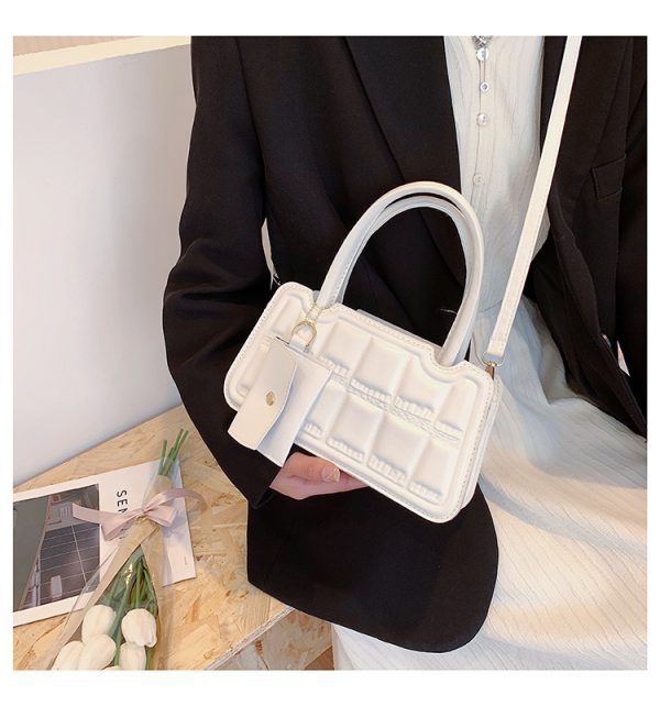 Candy Color Shoulder Bag With Small Wallet Fashion Grid Texture Totes Women Handbag - Image 4