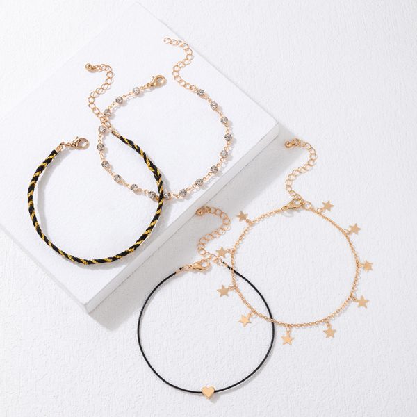 Korean Style Alloy Diamond XINGX Pendant Anklet Four-piece Set - Image 4